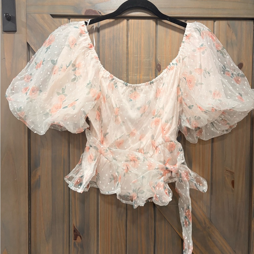 Sweet Lemon rose  Chiffon top, size XL and NWT